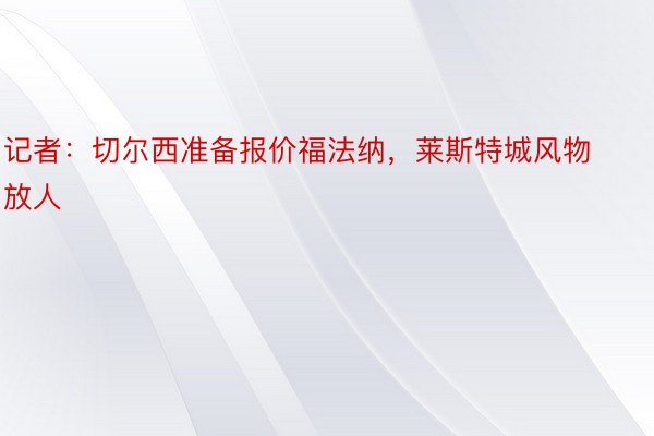 记者：切尔西准备报价福法纳，莱斯特城风物放人