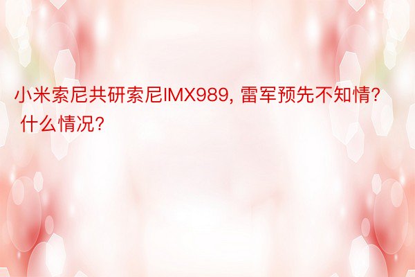 小米索尼共研索尼IMX989, 雷军预先不知情? 什么情况?