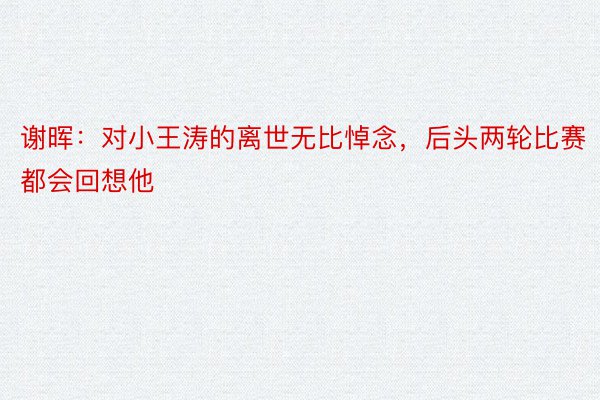 谢晖：对小王涛的离世无比悼念，后头两轮比赛都会回想他