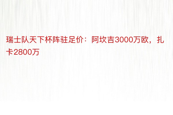 瑞士队天下杯阵驻足价：阿坎吉3000万欧，扎卡2800万