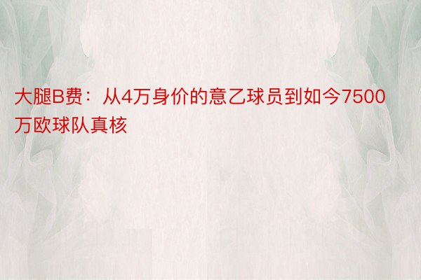 大腿B费：从4万身价的意乙球员到如今7500万欧球队真核