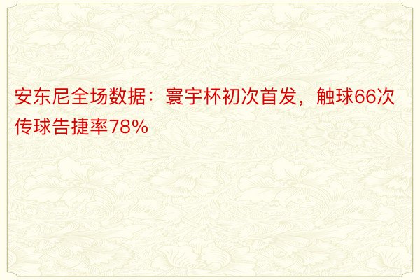 安东尼全场数据：寰宇杯初次首发，触球66次传球告捷率78%