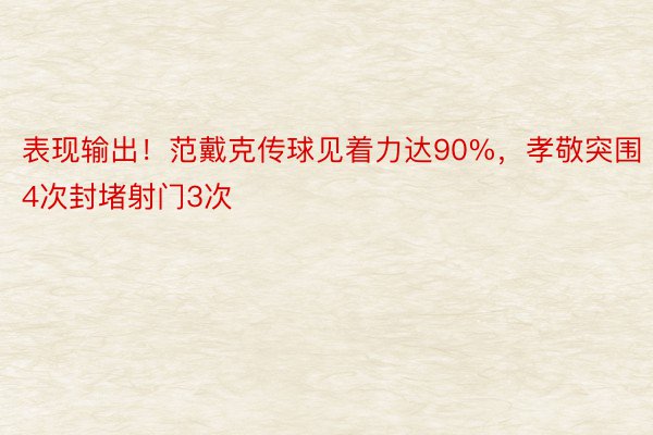 表现输出！范戴克传球见着力达90%，孝敬突围4次封堵射门3次